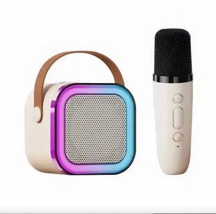 Портативна колонка з мікрофоном та підсвіткою К12 BT/TF/USB/FM із вологозахистом бежева 1-SHVAB-C20 фото