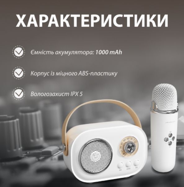Портативна колонка з мікрофоном Platinum C-20 BT/TF/USB/FM із вологозахистом 5 Вт біла 1-SHVAB-C20 фото